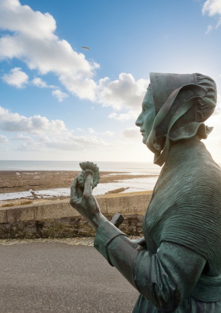 Mary Anning statue in the spring sunshine